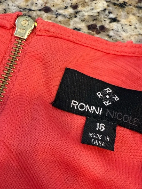 Ronnie Nicole coral pink lace sleeveless midi dress SZ 16 - Picture 8 of 14